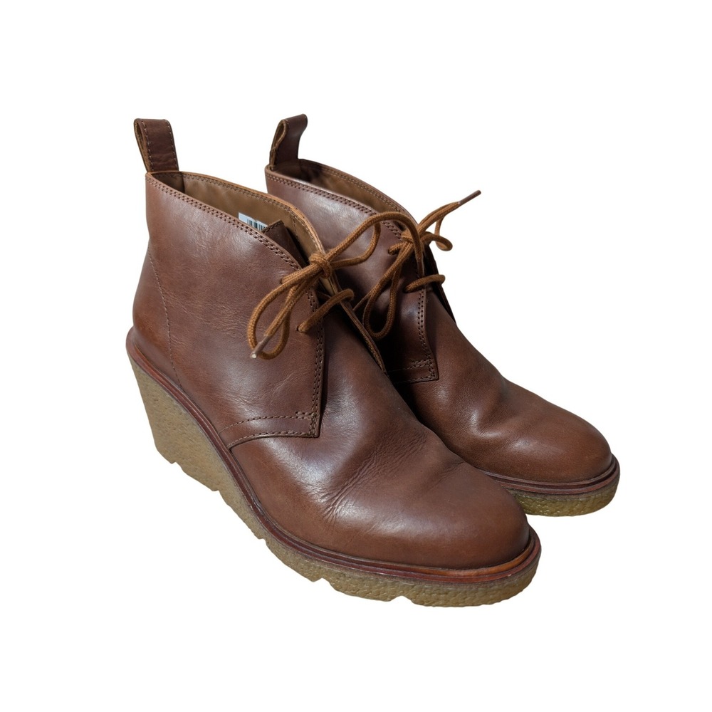 Clarks Clarkford DBT Dark Tan Leather Wedge Desert Boots Womens 8.5 M